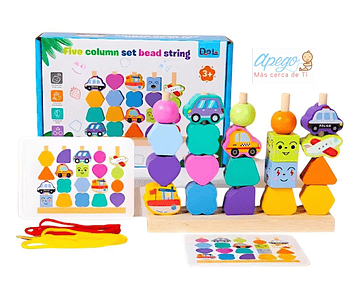 Juguete educativo 5 columnas para apilar y enhebrar con instruciones
