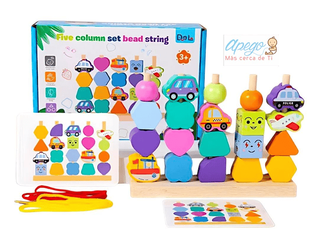 Juguete educativo 5 columnas para apilar y enhebrar con instruciones