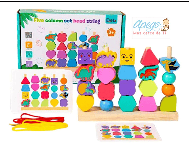 Juguete educativo 5 columnas para apilar y enhebrar con instruciones