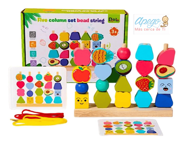 Juguete educativo 5 columnas para apilar y enhebrar con instruciones