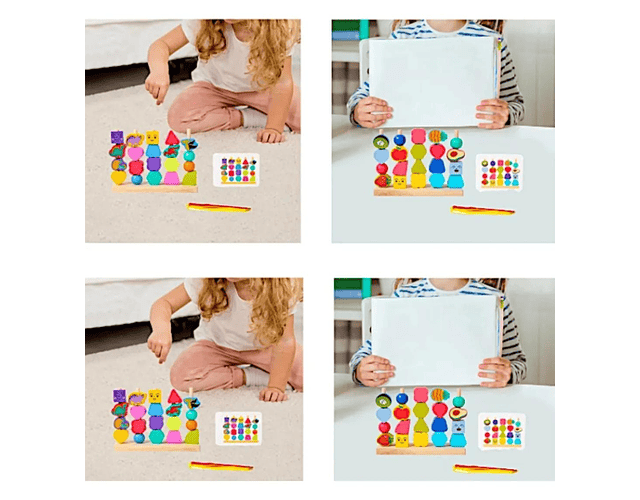 Juguete educativo 5 columnas para apilar y enhebrar con instruciones