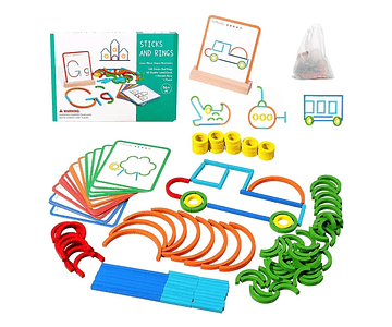 Juego de construcción de palos y anillos en forma de rompecabezas con letras de madera, bloques de tallo, juguete educativo de aprendizaje, juguetes Montessori