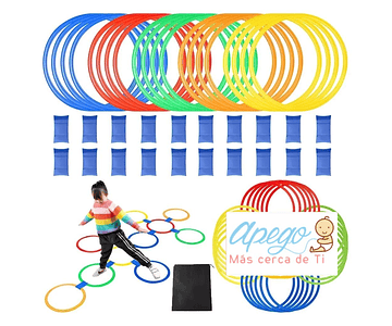 Set 10 Anillos psicomotricidad de 38cm más 10 conectores y pelota de trapo con bolsa para transportar