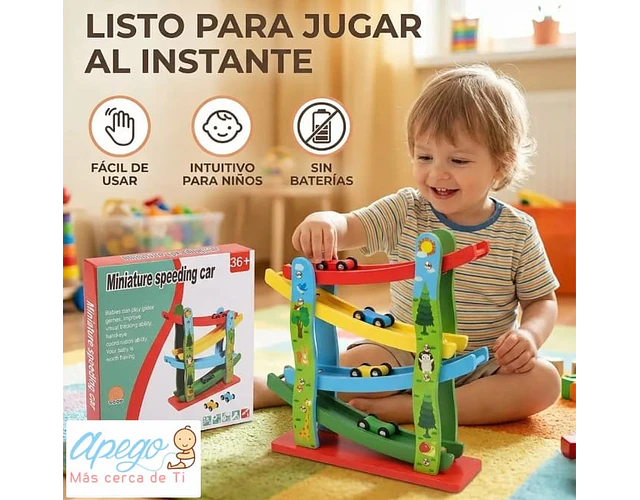 Pista Autos Madera Rampa Carreras Didáctica