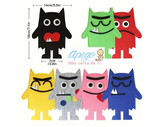 Set 6 Títeres De Mano Monstruos Las Emociones De Fieltro 