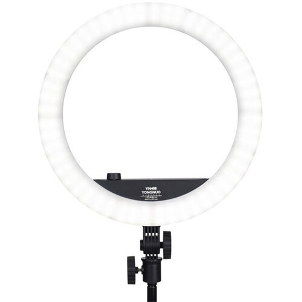 Yongnuo YN408 Anillo Led Con Soporte de Teléfonos y Transformador 220V  - Luz Cálida y Luz Día: 3200-5500K  Led Anular 7