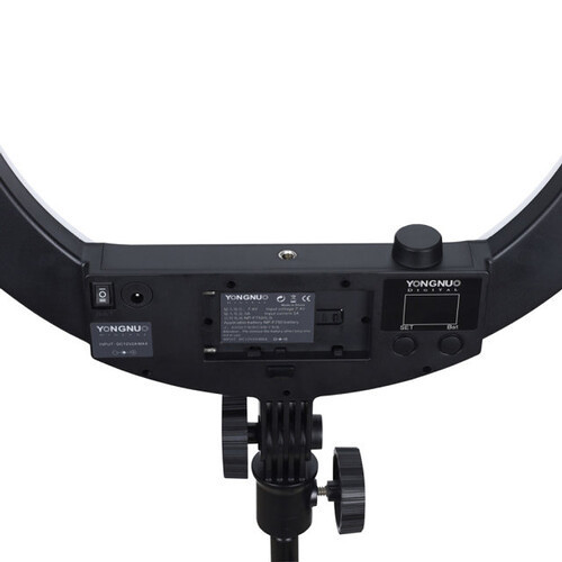 Yongnuo YN408 Anillo Led Con Soporte de Teléfonos y Transformador 220V  - Luz Cálida y Luz Día: 3200-5500K  Led Anular 12