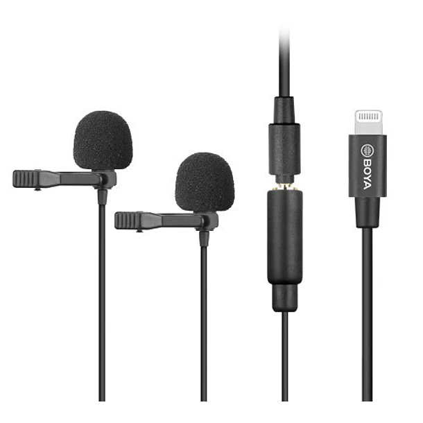 Boya BY-M2D Micrófono Lavalier DOBLE (de solapa) Para Iphone Con Conector Lightning 1