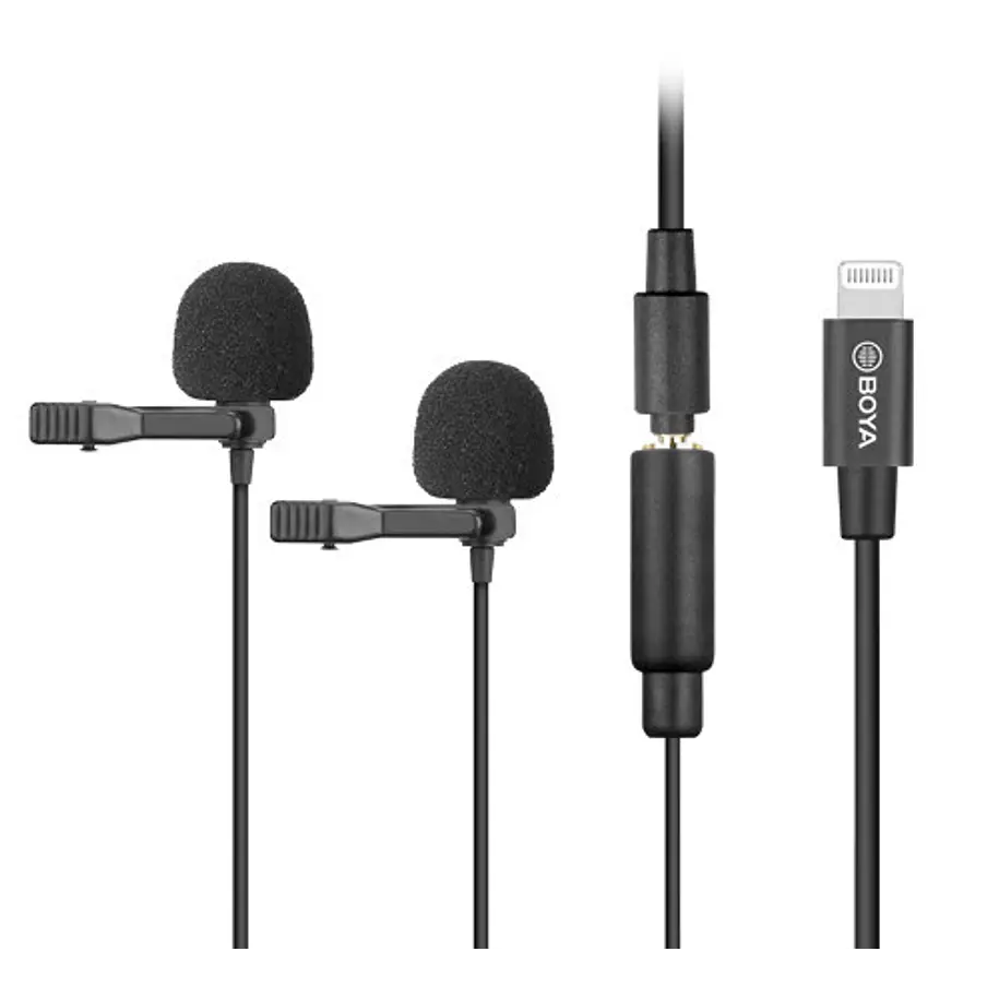 Boya BY-M2D Micrófono Lavalier DOBLE (de solapa) Para Iphone Con Conector Lightning 1
