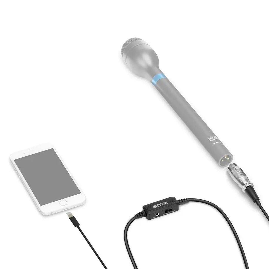 Boya BY-BCA7 Cable XLR a Lightning con Preamplificador incorporado Monitoreo y Control de Ganancia 6