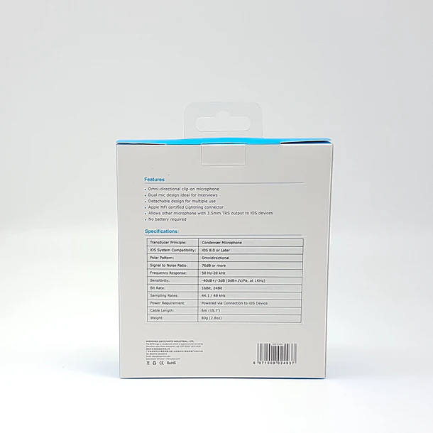 Boya BY-M2D Micrófono Lavalier DOBLE (de solapa) Para Iphone Con Conector Lightning 8