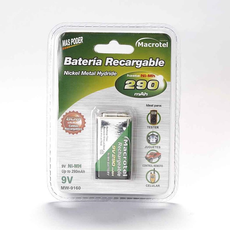 Macrotel 9V Batería Recargable 9V  290 mAh 2