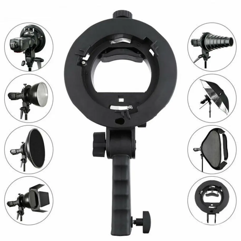 Fancier Montura S  (conocida como montura tipo Bowens) con Empuñadura para hasta 5 Flashes y Accesorios (no incluidos) 9