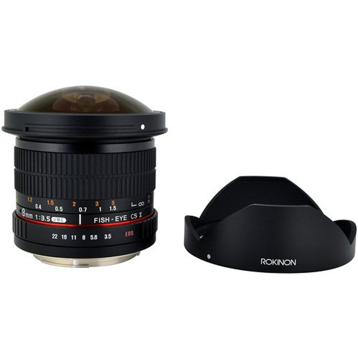 Rokinon 8mm f/3.5 HD Lente Para Canon Ojo de Pez - Fisheye con Parasol Removible 8