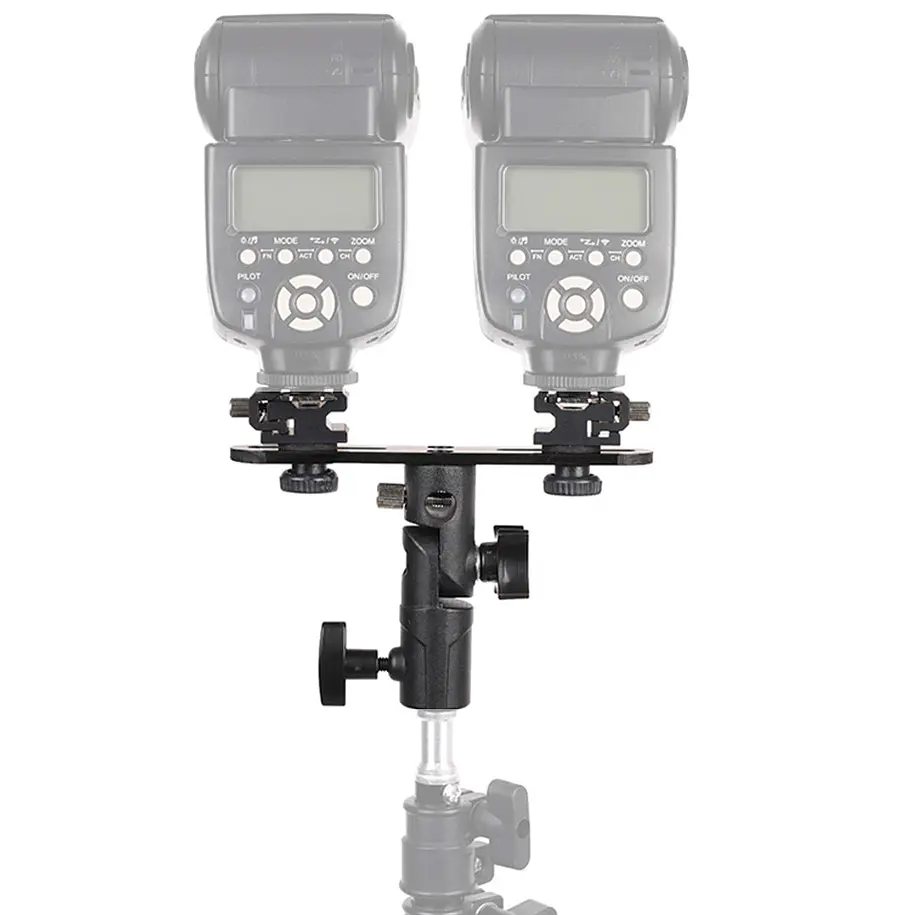 Fancier Zapata Doble Para Pie de Iluminación Para dos Flashes, Micrófono y Led, Dos Leds, etc 3