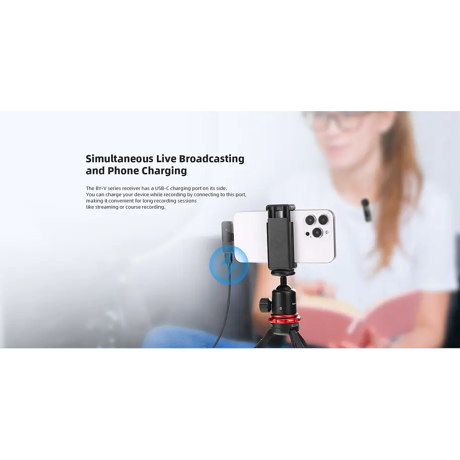 Boya BY-V20 Micrófono Inalámbrico Doble Ultra Compacto y Portable 2.4GHz Conector USB-C 8