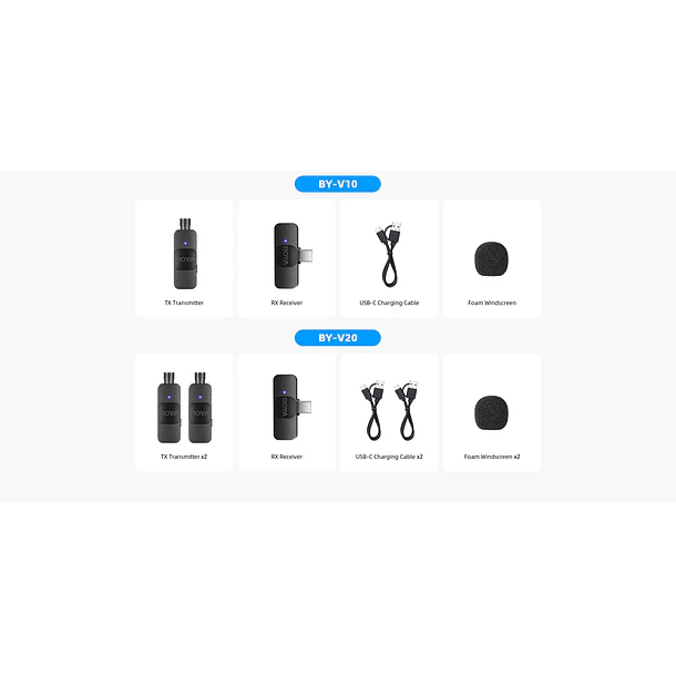 Boya BY-V20 Micrófono Inalámbrico Doble Ultra Compacto y Portable 2.4GHz Conector USB-C 11