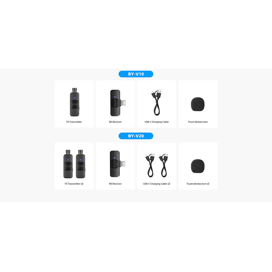 Boya BY-V20 Micrófono Inalámbrico Doble Ultra Compacto y Portable 2.4GHz Conector USB-C 11