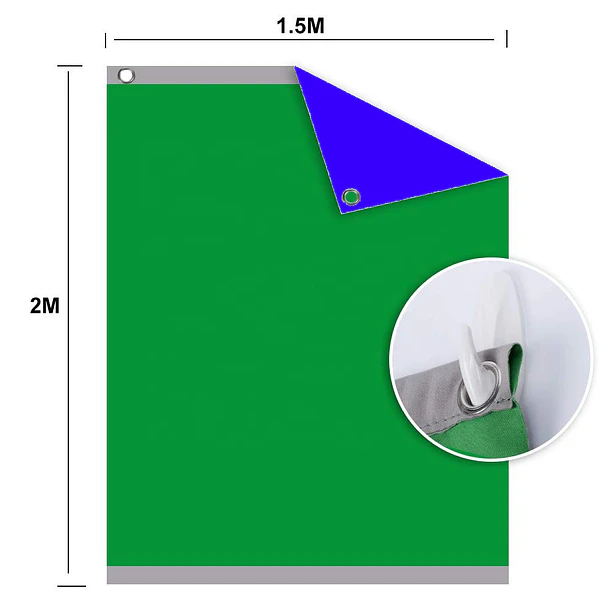 Fancier Pantalla Chroma Reversible Muselina Verde / Azul 1.5 m ancho x 2 metros Alto 3
