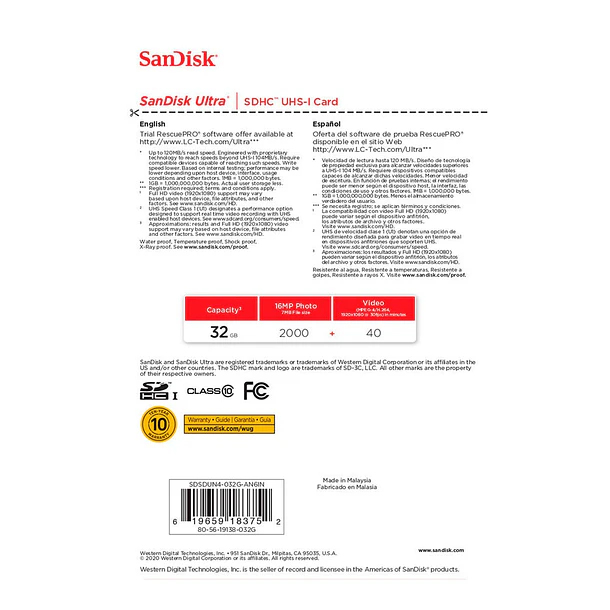 SanDisk 32GB SD ULTRA 32GB UHS-I 120MB/s - 80 MB/s 5