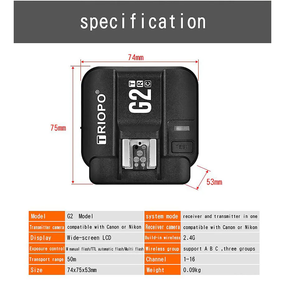 Triopo G2 Trigger Receptor o Transmisor Para Nikon 5