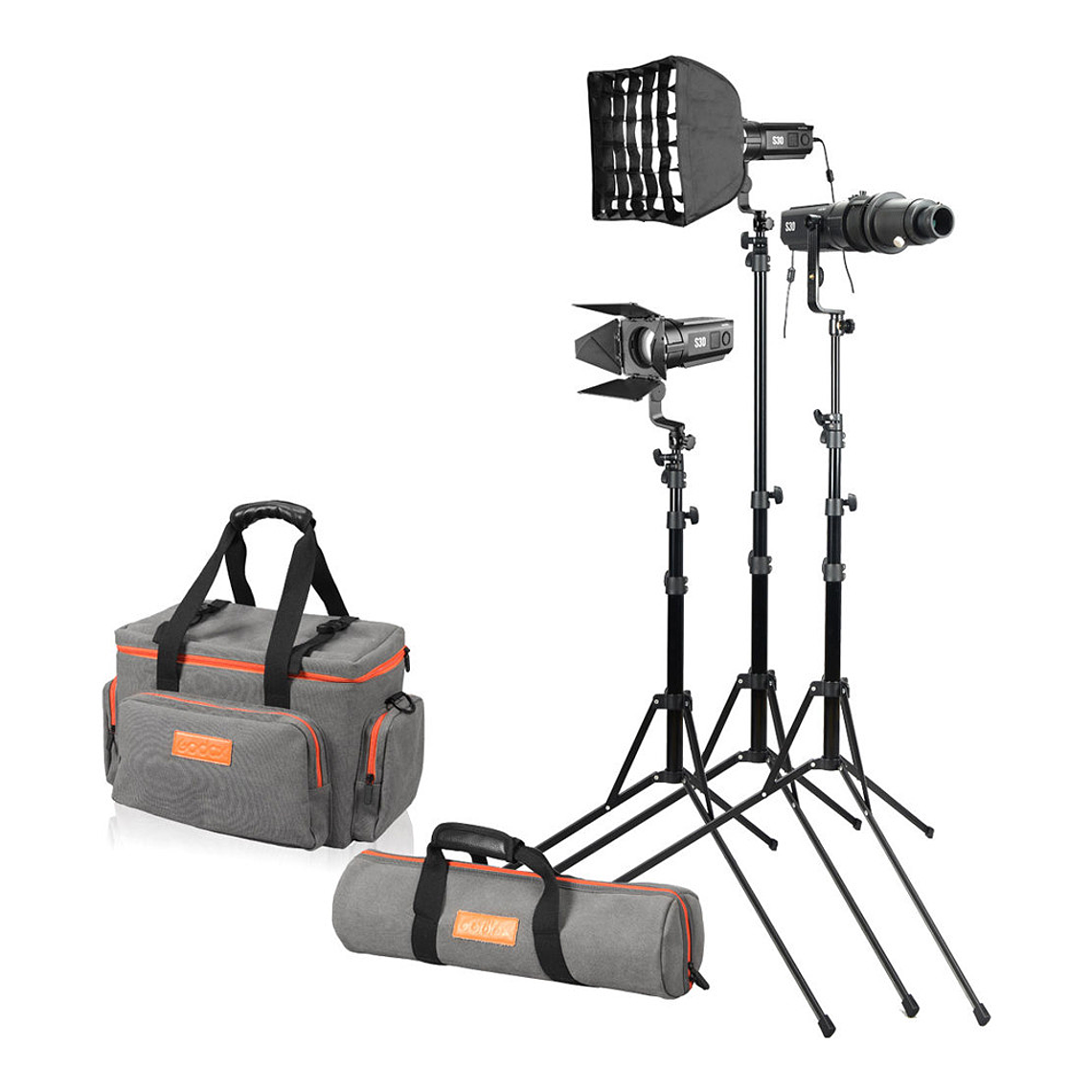 Godox S30 x 3 Maleta de 3 Luces Led Enfocable Con Accesorios S30-D 1