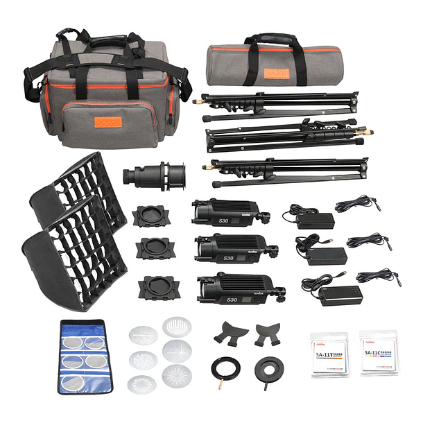 Godox S30 x 3 Maleta de 3 Luces Led Enfocable Con Accesorios S30-D 2