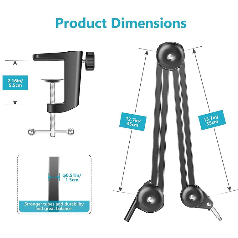 Vijim TD01 Brazo Para Montura de Cámaras, Micrófonos, Teléfonos o Accesorios 12