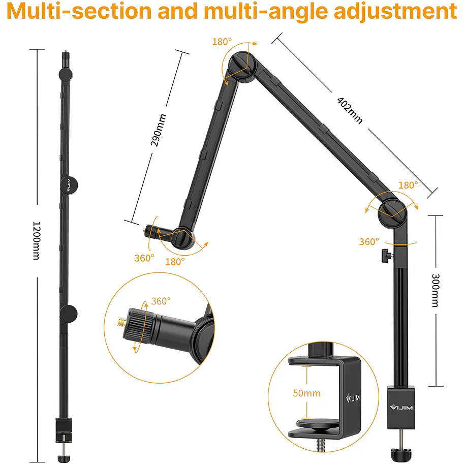 Vijim LS24 Brazo Multifuncional de Escritorio Para Cámara, Luz, Teléfonos o Accesorios 10