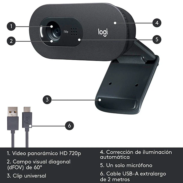 Logitech C505e Webcam Cámara Web HD 720p 8