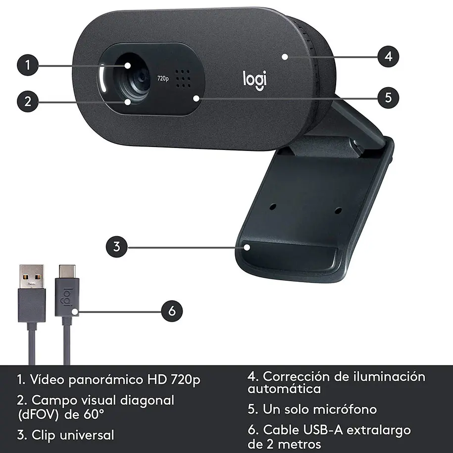 Logitech C505e Webcam Cámara Web HD 720p 8