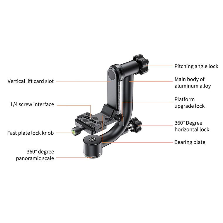 Fancier Cabezal Gimbal Soporta 14 kg Ideal Para Lentes Grandes 14