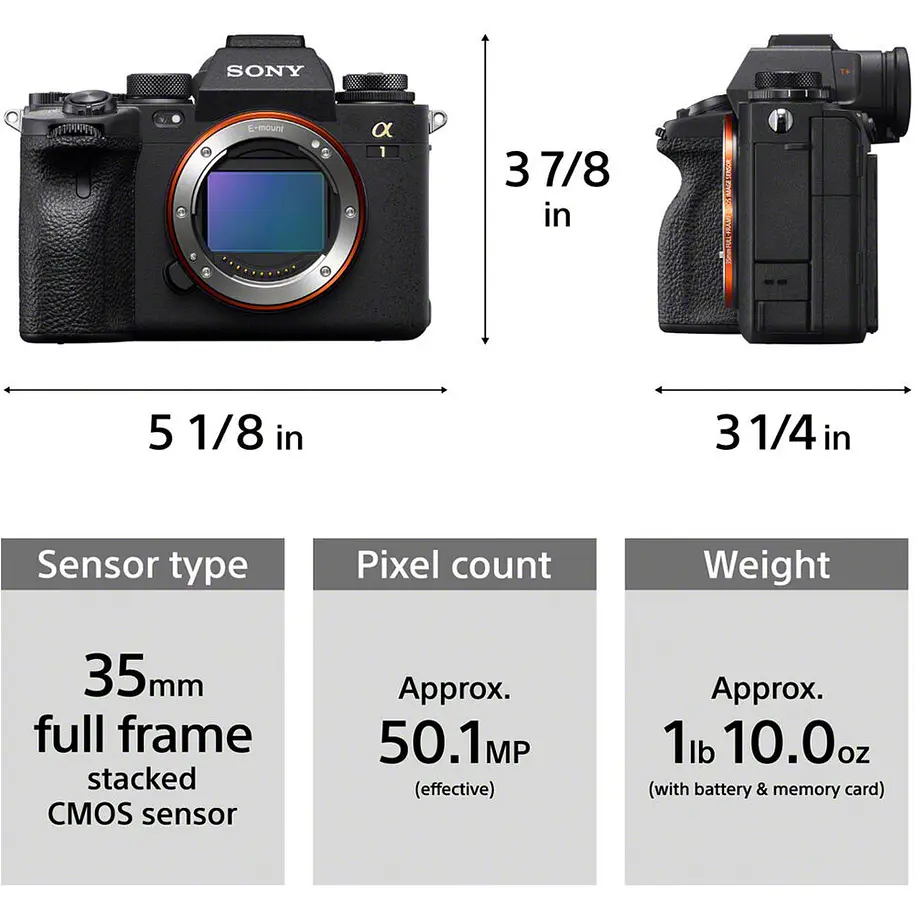 Sony Alpha 1 Cámara 50 Megapixeles 8K Mirrorless Full Frame (Sin Lente) (ILCE-1 E38  ILCE-1) 8