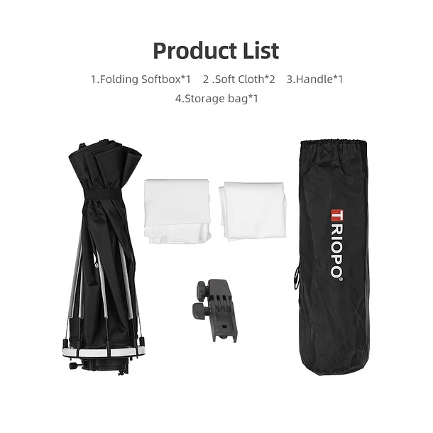 Triopo KX 90cm Softbox Para Flash Speedlight Redondo o Rectangular Con Soporte 2