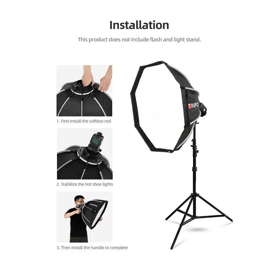Triopo KX 90cm Softbox Para Flash Speedlight Redondo o Rectangular Con Soporte 3