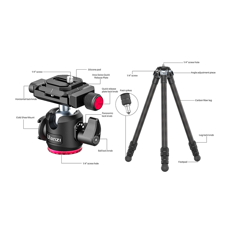 Ulanzi MT-21 Trípode Profesional de Fibra de Carbón 13
