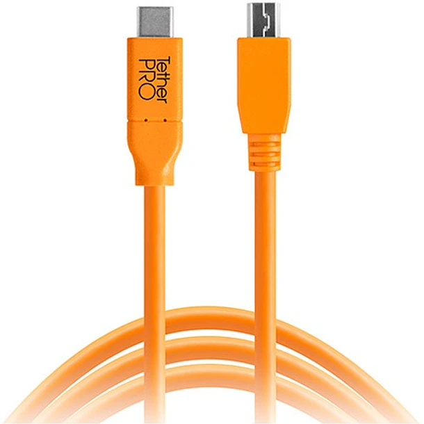 Tether Tools CUC2415-ORG cable USB C A Mini B 5 pin 4.60mts 4