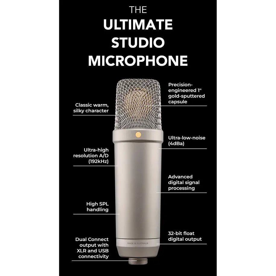 RODE NT1 Micrófono XLR/USB de condensador cardioide de diafragma grande (negro) 5th Generation 12