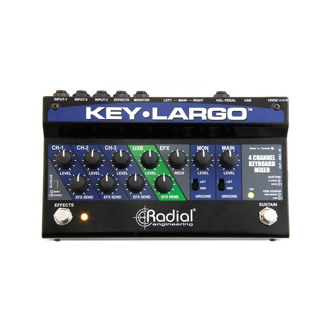 Radial Key Largo - Mezclador de teclado con pedal Sustain integrado 1