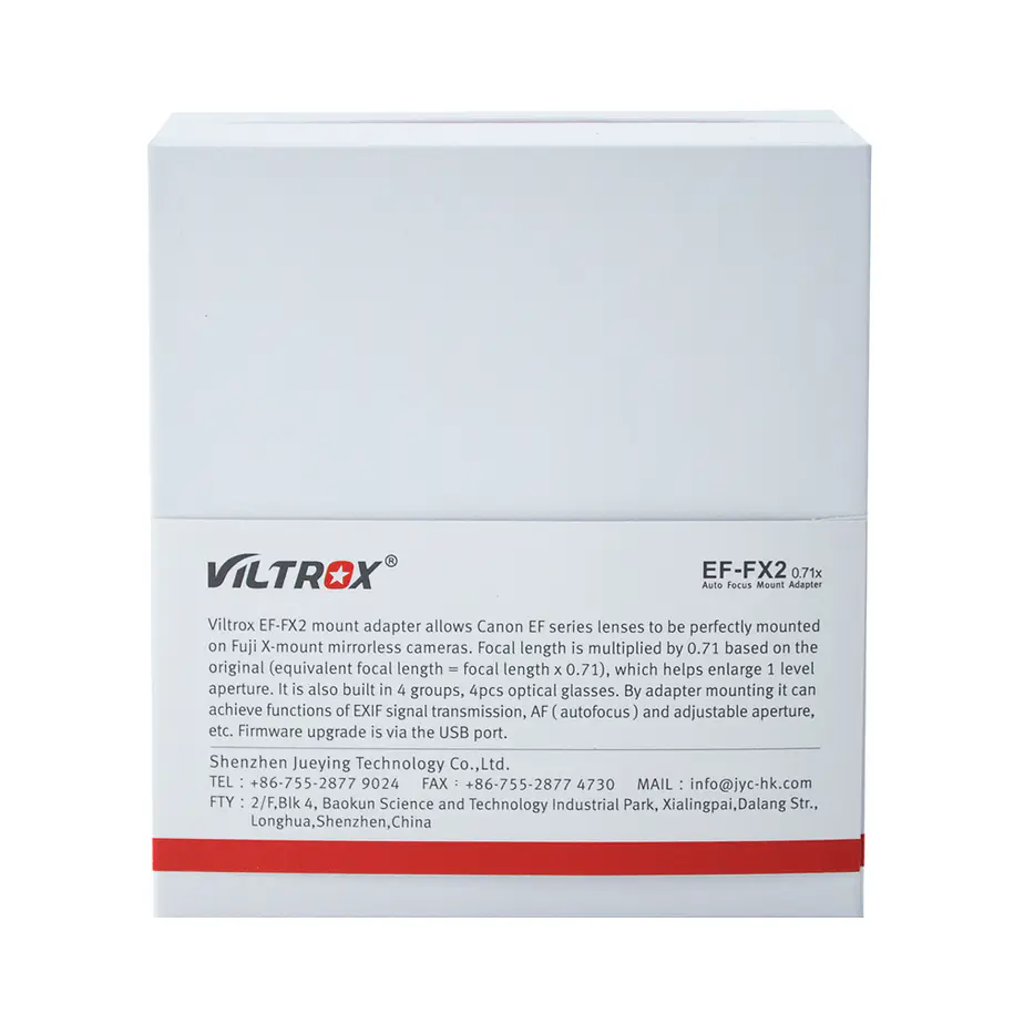VIL-EF-FX2 0.71x Adaptador para lentes de montura EF o EF-S de Canon a cámara con montura X de FUJIFILM Con multiplicador 0,71X 5