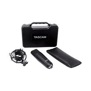 Tascam TM-180 Micrófono de condensador de estudio con amortiguador, estuche rígido y estuche blando con cremallera