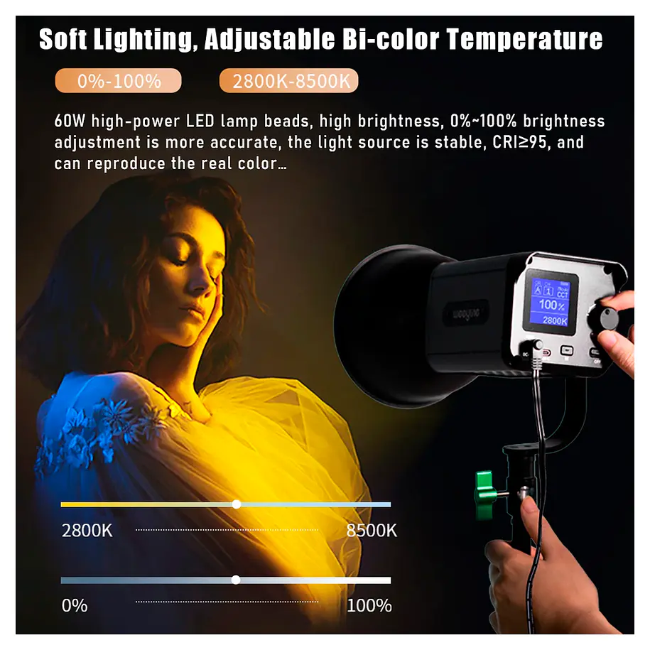Weeylite Ninja 200 Cañón Luz Led continua 60W Con Adaptador Montura Bowens 12