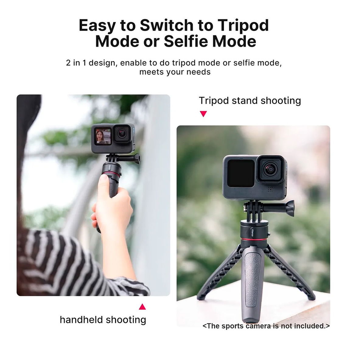 Ulanzi Go-Quick II Mini Trípode / Barra Selfie Para Cámaras Deportivas Con Galleta Magnética Desmontable 3