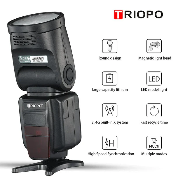 Triopo R1 Flash Cabeza Redonda, TTL, 2.4G, Para Sony 5