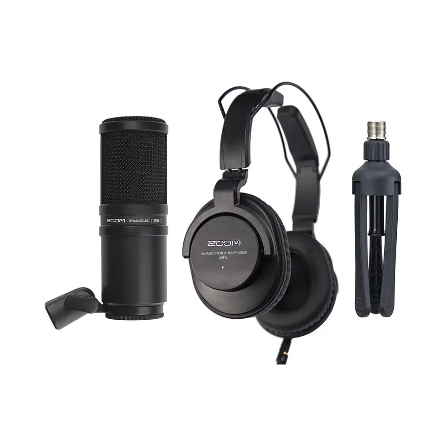 Zoom ZDM-1PMP Pack Podcast Micrófono Profesional Con Audífonos y Trípode 1