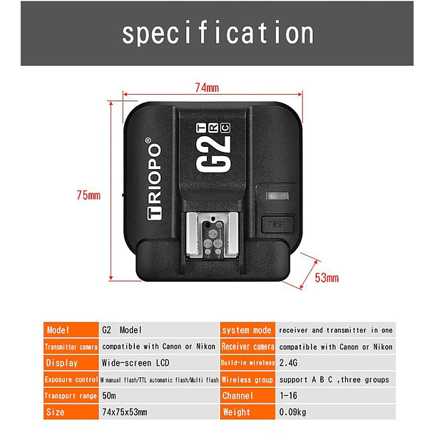 Triopo G2 Trigger Receptor o Transmisor Para Canon 4