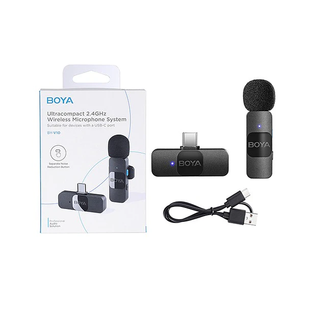 Boya BY-V10 Micrófono Inalámbrico Ultra Compacto y Portable 2.4GHz Conector USB-C 6