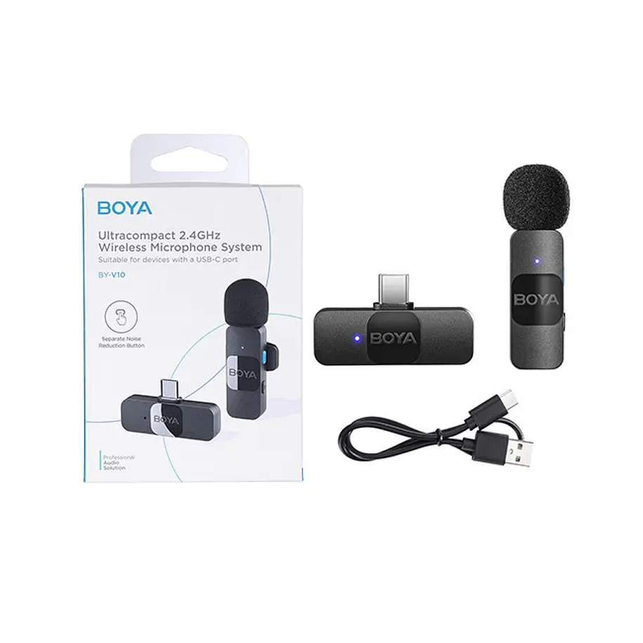 Boya BY-V10 Micrófono Inalámbrico Ultra Compacto y Portable 2.4GHz Conector USB-C 6