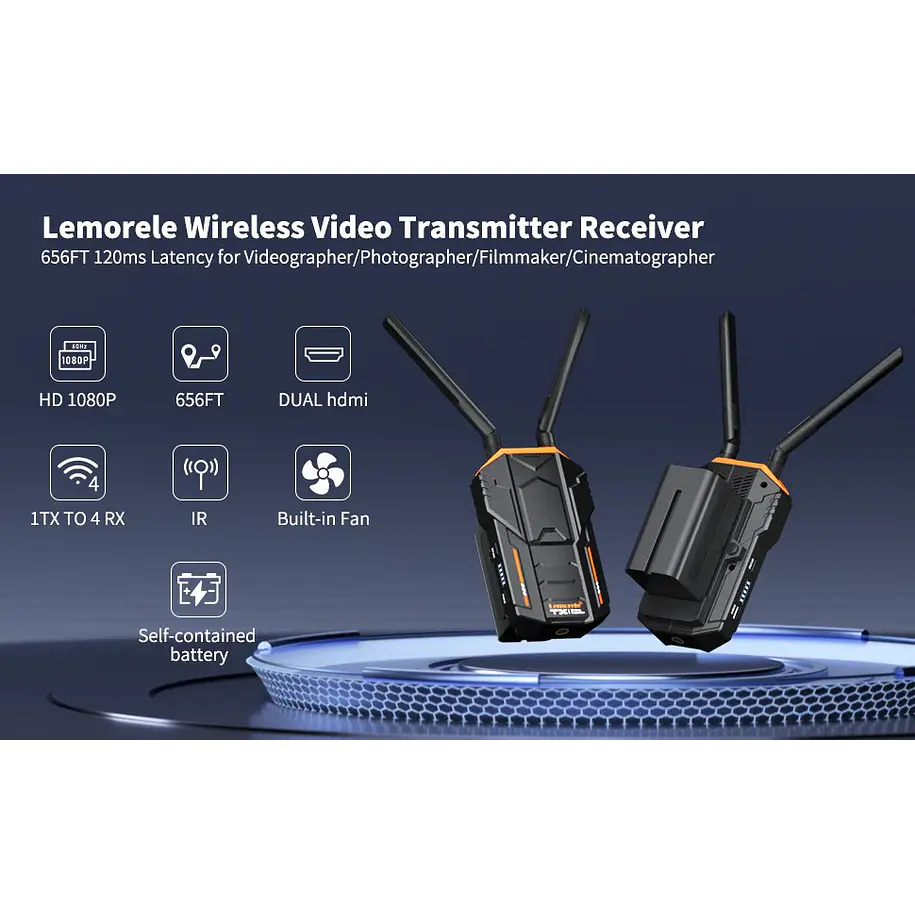 Lemorele R100 PLUS Kit Receptor y  Transmisor Video Inalámbrico 200 Metros Con Baterías 2
