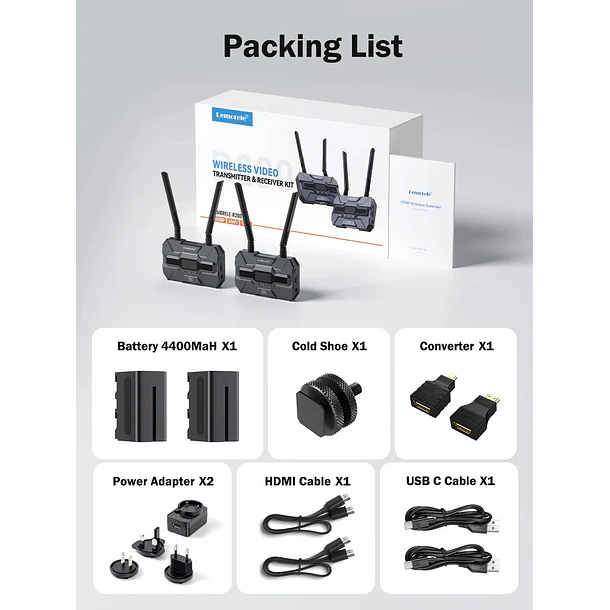 Lemorele R200  Kit Transmisor Video Inalámbrico Receptor y Baterías 8